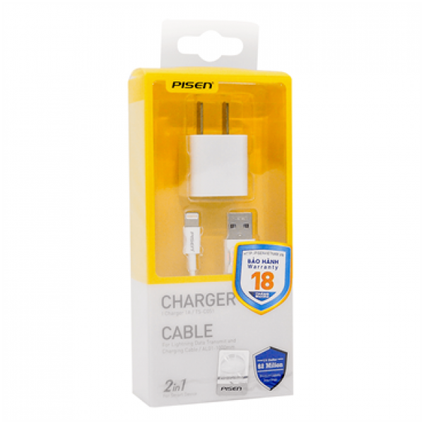 TSC051 - Combo cốc cáp USB-A to Lightning Pisen 1A (5W) 1m - 3