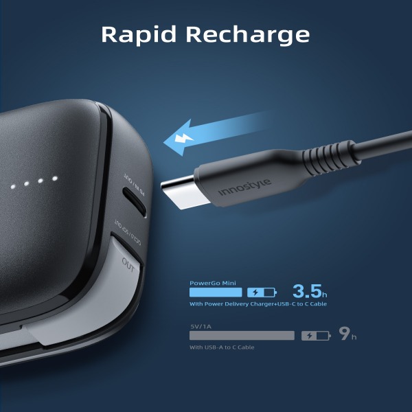 IP22PDBLK - Pin sạc dự phòng Innostyle 10.000 mAh 22.5W Powergo mini tích hợp cáp USB-C - 3