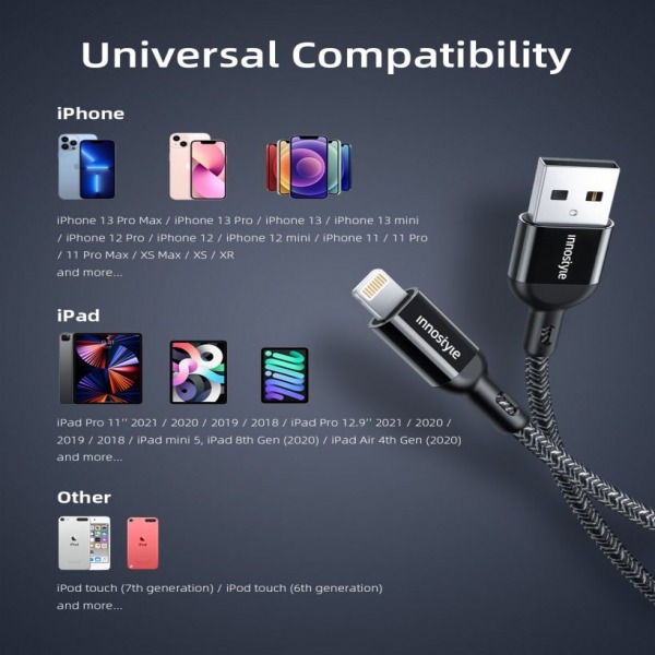 IAL150ALBLK - Cáp USB-A to Lightning Innostyle Powerflex MFi 1.5M 12W - 7