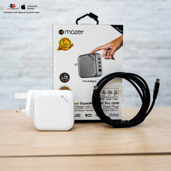 MGAN100WWH - Cốc sạc nhanh Mazer 100W Infinite Boost SuperMINI GaN Wall Charger - 12