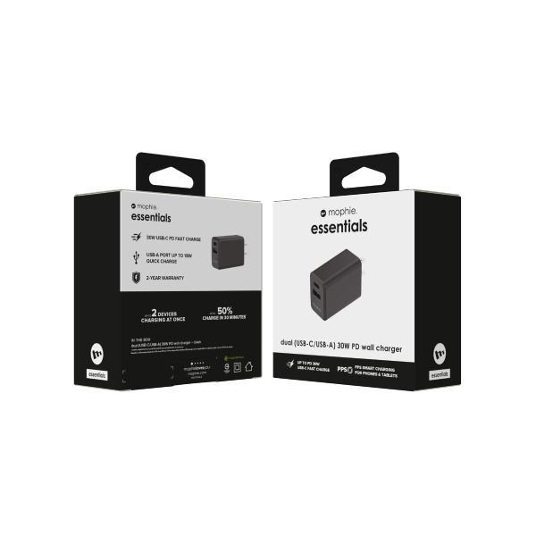 409912219 - Cốc sạc nhanh 2 cổng Mophie Essentials PD 30W 1A1C - 2