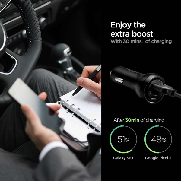 000CP25597 - Tẩu sạc Oto 2 cổng Spigen 27W Type-C PD Steadiboost - 7