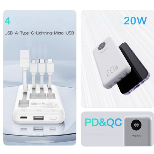 TSD329 - Pin sạc dự phòng Pisen 10.000 mAh 20W PowerFo Library - 4
