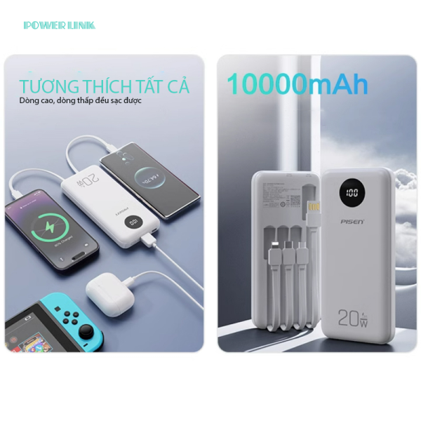 TSD329 - Pin sạc dự phòng Pisen 10.000 mAh 20W PowerFo Library - 9