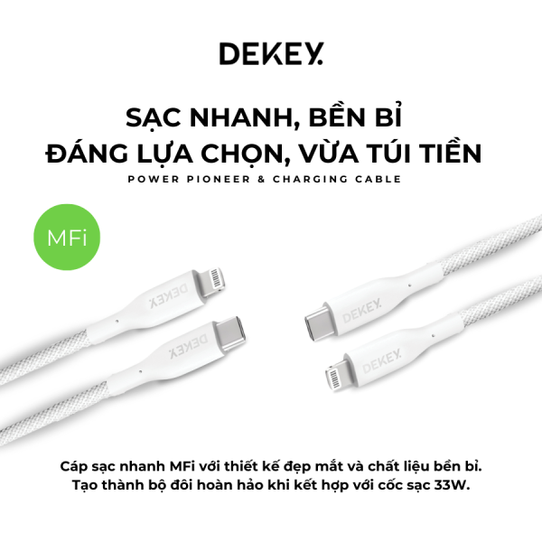 C2568 - Cáp Type-C to Lightning Dekey MFi Power Pioneer 0.9m - 2