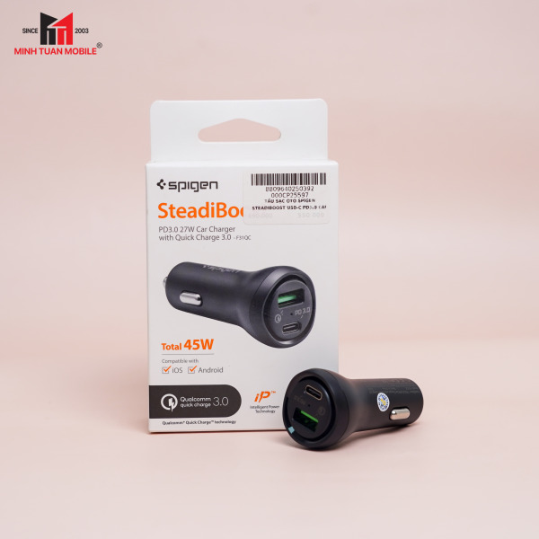 000CP25597 - Tẩu sạc Oto 2 cổng Spigen 27W Type-C PD Steadiboost - 11