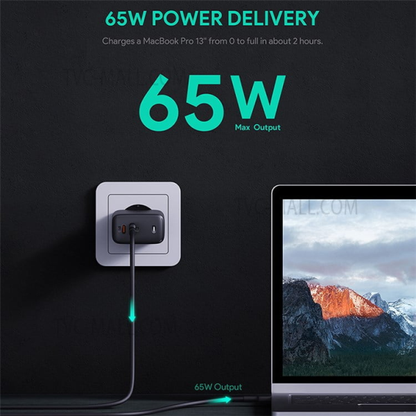 PAB3BK - Cốc sạc Aukey 2 cổng 65W GaN PA-B3 (chấu tròn) - 3