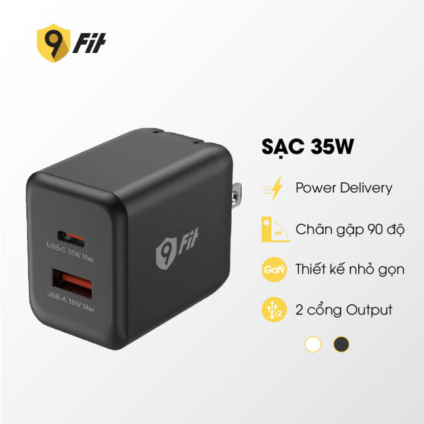 9FAC001B - Cốc sạc nhanh 2 cổng 9Fit 35W PD 1A1C GaN - 11