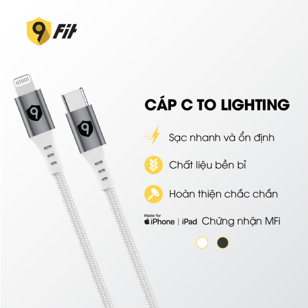 9FCA002B - Cáp Type-C to Lightning 9Fit MFi 1M - 2
