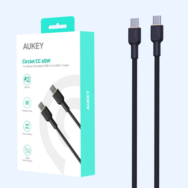 CB-NCC1-BLK - Cáp Type-C to Type-C Aukey 60W Bọc Dù 1M - 12
