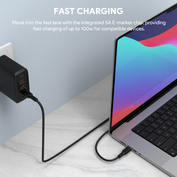 CB-KCC102-BLK - Cáp Type-C to Type-C Aukey 100W Bọc Dù Lõi Kevlar 1.8M - 4