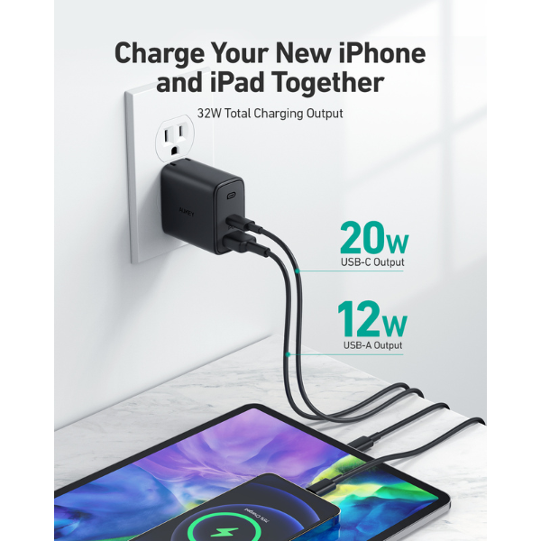 PA-F3S - Cốc sạc nhanh 2 cổng Aukey PD32W PA-F3S - 9
