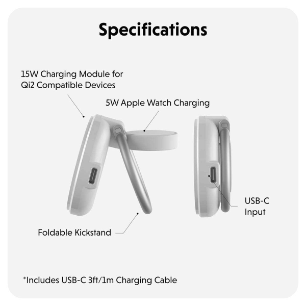 HJ3310WHGL - Đế sạc không dây HyperJuice Qi2 2 in 1 Magnetic Charging Stand - 3