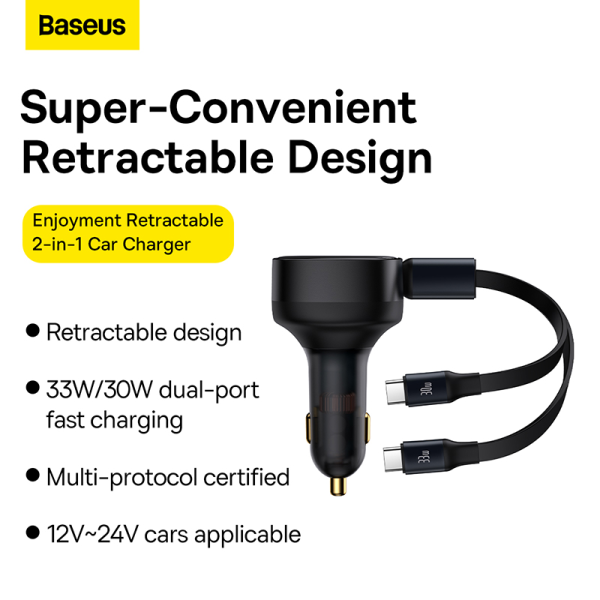 SACOTO33W - Tẩu sạc Oto 2 cổng Baseus Enjoyment Retractable kèm dây Type-C 33W - 2