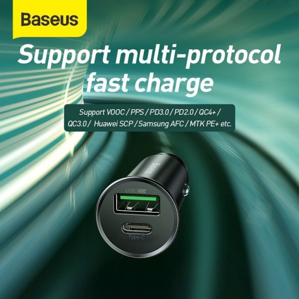 SACOTO30W - Tẩu sạc Oto 2 cổng Baseus Circular Metal USB-A + Type-C 30W PPS - 3