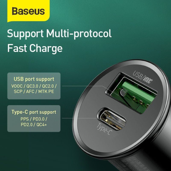SACOTO30W - Tẩu sạc Oto 2 cổng Baseus Circular Metal USB-A + Type-C 30W PPS - 7