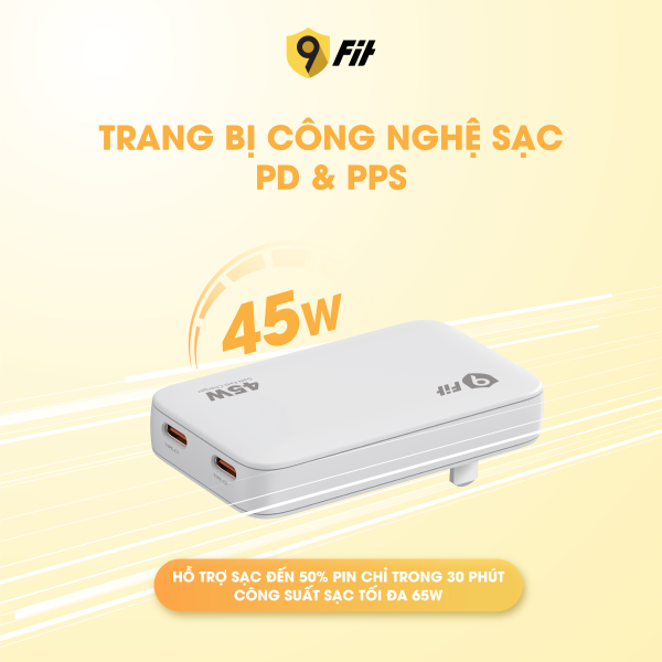 9A452C06B - Cốc sạc nhanh 2 cổng 9Fit 45W PD 2C GaN - 7