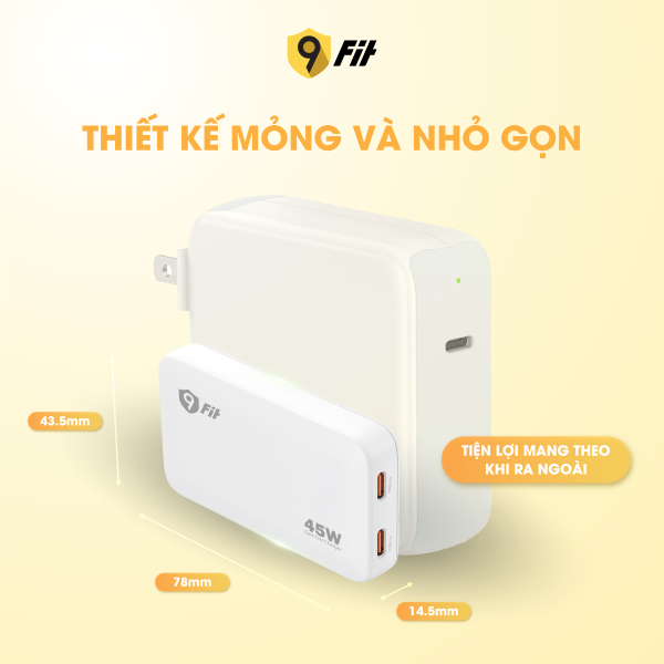 9A452C06B - Cốc sạc nhanh 2 cổng 9Fit 45W PD 2C GaN - 8