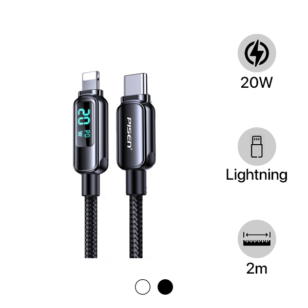Cáp Type-C to Lightning Pisen đo công suất sạc 2m