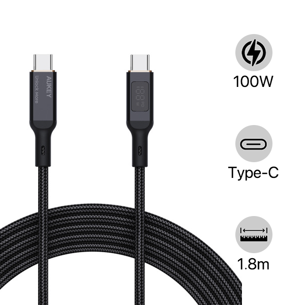 Cáp Type-C to Type-C Aukey 100W Bọc Dù 1.8M