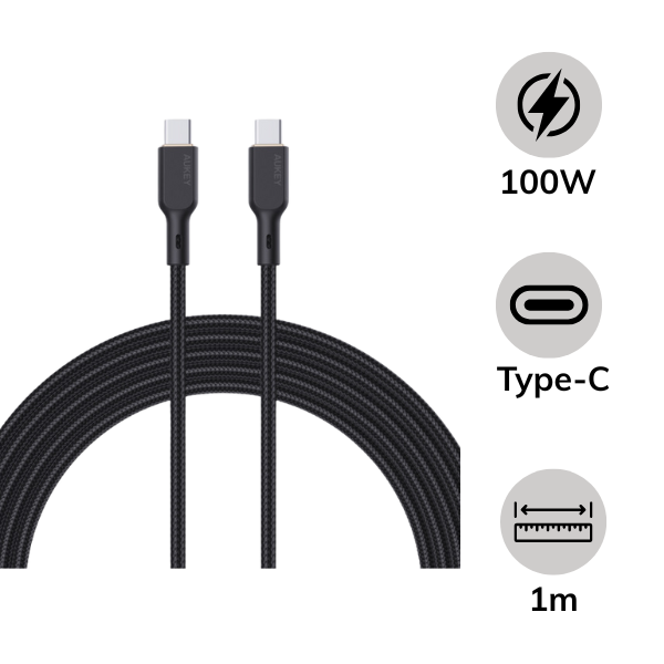 Cáp Type-C to Type-C Aukey 100W Bọc Dù 1m CC100