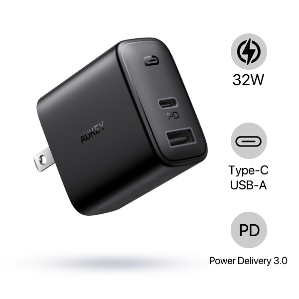 Cốc sạc nhanh 2 cổng Aukey PD32W PA-F3S