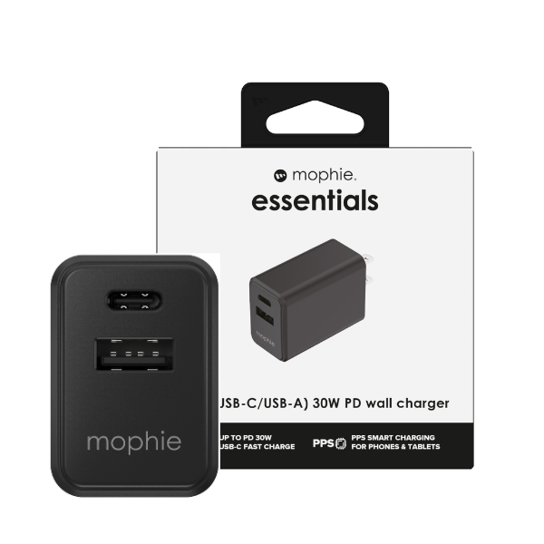 409912219 - Cốc sạc nhanh 2 cổng Mophie Essentials PD 30W 1A1C