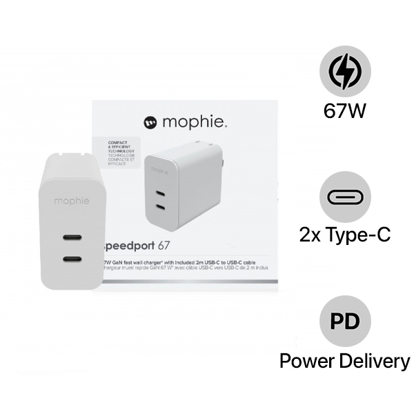 Cốc sạc nhanh Mophie 67W 2 cổng Type-C GaN