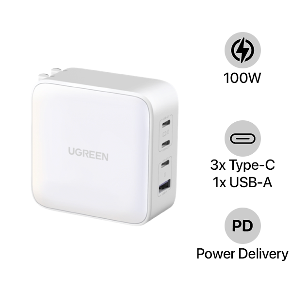 Cốc sạc nhanh Ugreen 100W PD 4 cổng GaN Fast Charger US