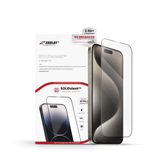 Cường lực iPhone 15 Pro Max Zeelot Solidsleek Retina Clear