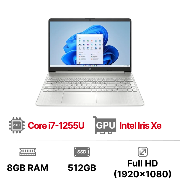 Laptop HP 15s-fq5147TU 7C133PA i7-1255U|8GB|512GB|OB|15.6 inch FHD|Win11