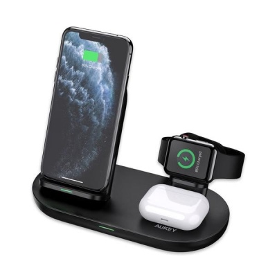 LC-A3-BK - Đế sạc không dây Aukey 3in1 Qi 10W LCA3BK
