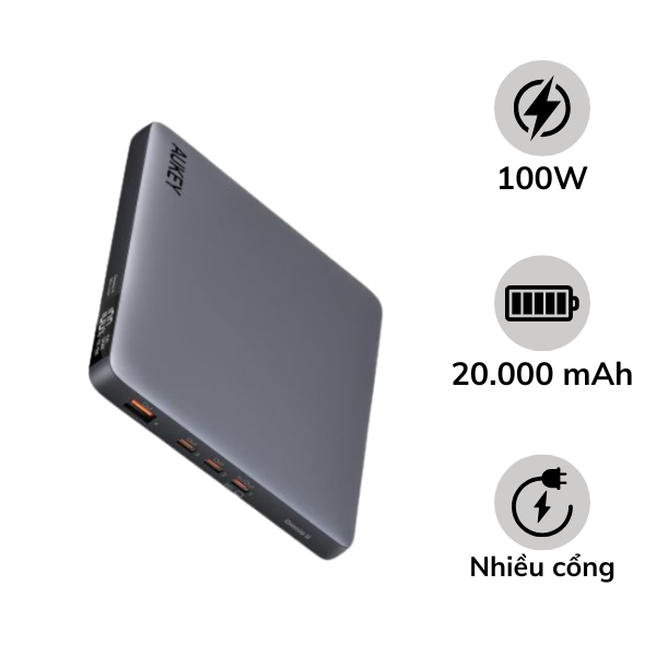 Pin sạc dự phòng Aukey 20.000 mAh sạc nhanh 100W & Type-C PD 3.0 Sprint X