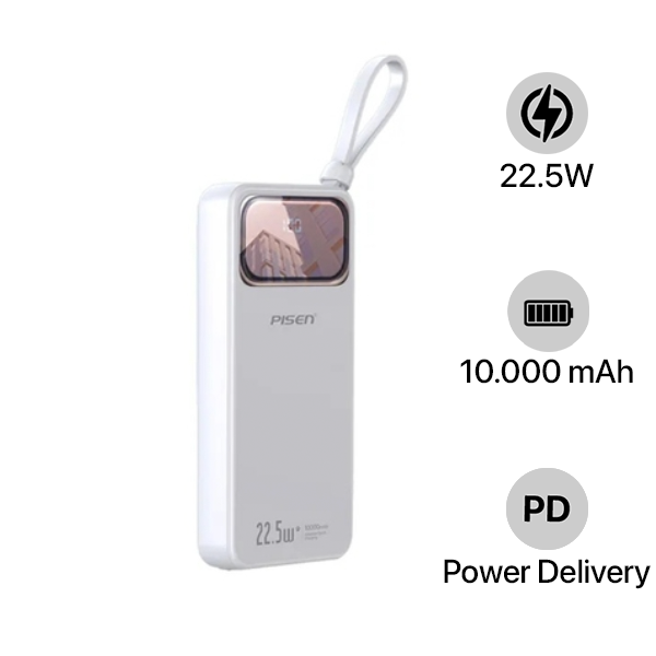 Pin sạc dự phòng Pisen 10.000 mAh 22.5W tích hợp 4 cáp sạc