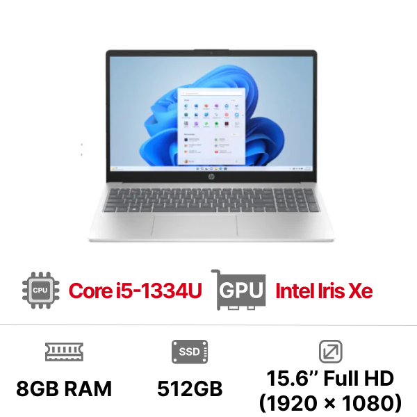 Laptop HP 15-FD0237TU i5-1334U 8GB RAM 512GB SSD Intel Graphics 15.6inch FHD Win11 Home 64)
