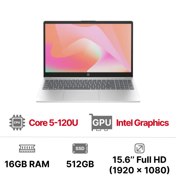 Laptop HP 15-FD1045TU (Core 5-120U 16GB RAM 512GB SSD Intel Graphics 15.6inch FHD Webcam 3 Cell Wlan ax+BT Win11 Home 64 9Z2X1PA)